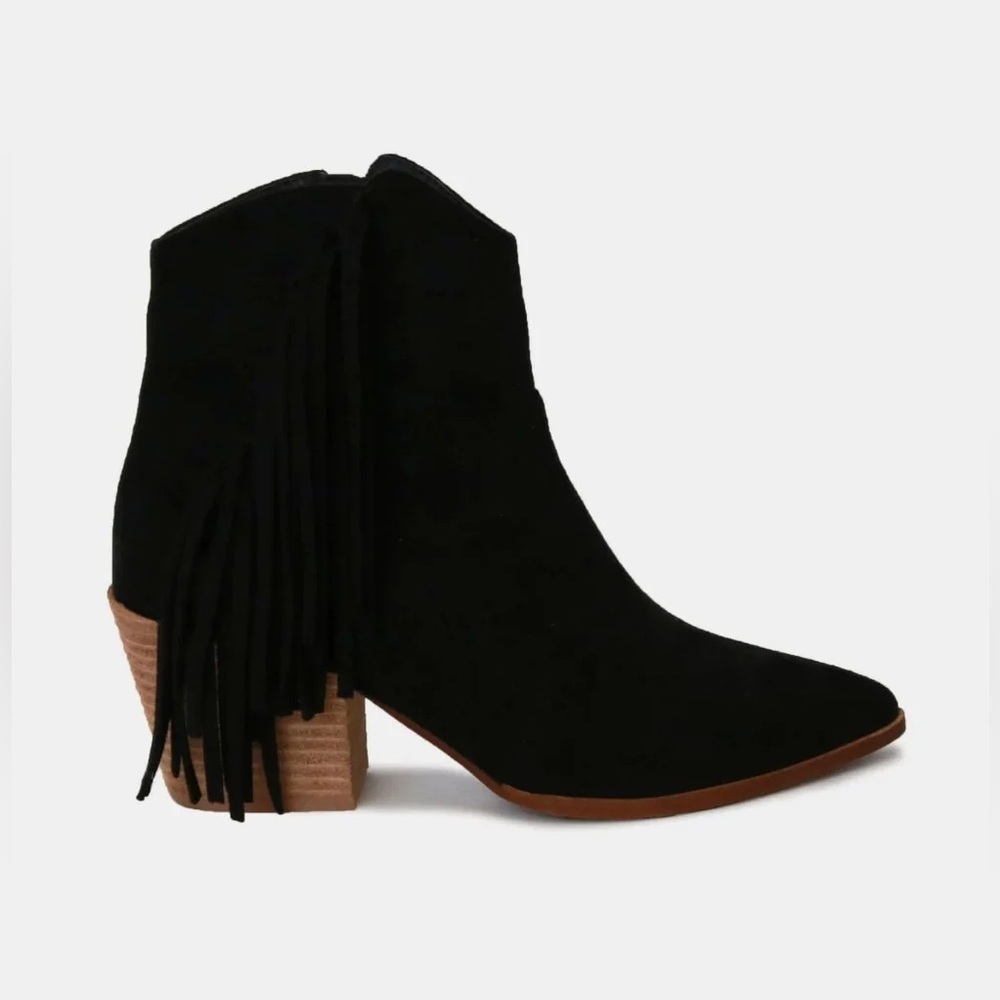 Beast Fashion Nib Suede Fringe Point Toe Ankle Boots 7.5